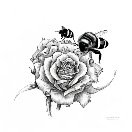 two bees and roses tattoo design idea