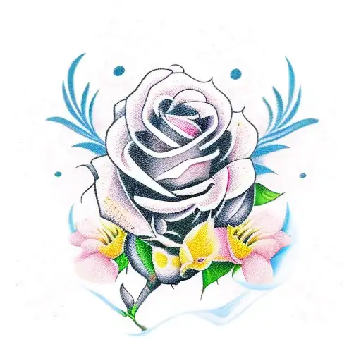 bees and roses tattoo design idea