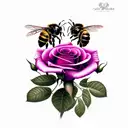 2 bees and rose tattoo design idea