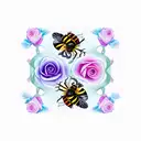 2 bees and rose tattoo design idea