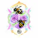 2 bees and rose tattoo design idea