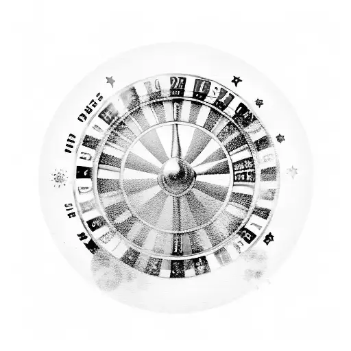 A roulette wheel surrounded by trees and stars, representing the thrill of gambling in nature's embrace tattoo design idea