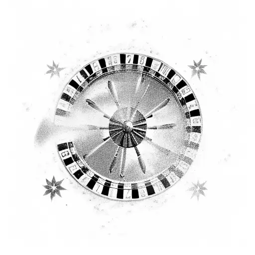 A roulette wheel surrounded by trees and stars, representing the thrill of gambling in nature's embrace tattoo design idea