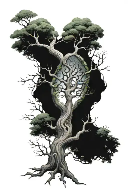 Half sleeve from the elbow to the shoulder. The design would be the tree of life in an enchanted forest, from the perspe tattoo design idea