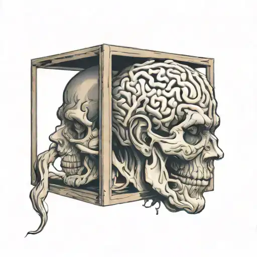 Human head opening like a box brain leaving tattoo design idea