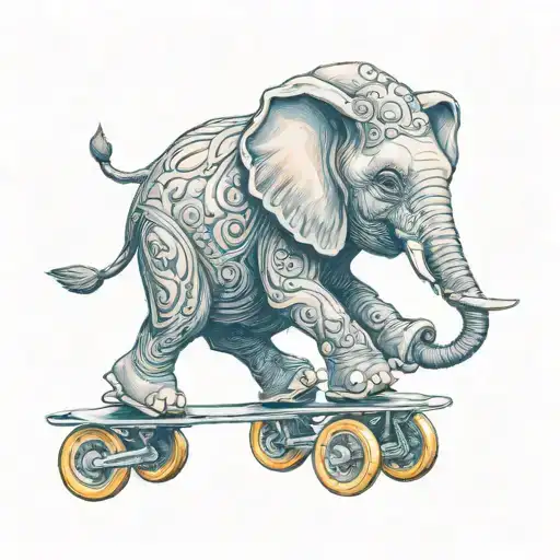a small elephant on skates gliding across tattoo design idea