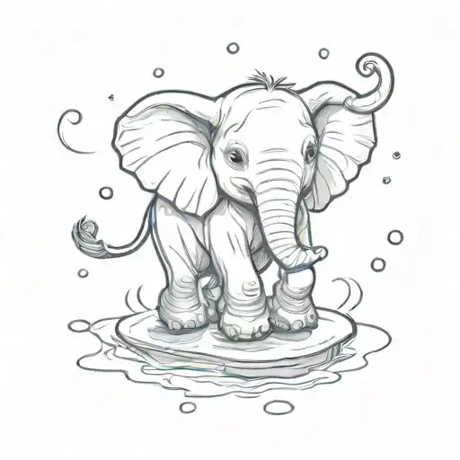 a small cute elephant skating on ice  make it more artistic and little bit blurred  tattoo design idea
