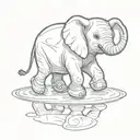 a small cute elephant skating on ice  make it more artistic and little bit blurred  tattoo design idea