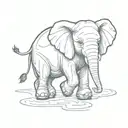 a small cute elephant skating on ice  make it more artistic and little bit blurred  tattoo design idea