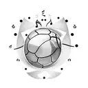 A detailed handball player in action, with musical notes flowing around them tattoo design idea