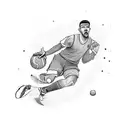 A detailed handball player in action, with musical notes flowing around them tattoo design idea