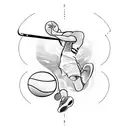 A detailed handball player in action, with musical notes flowing around them tattoo design idea