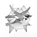 a robin and a bluejay taking flight, a cardinal follows close behind them tattoo design idea