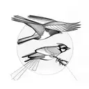 a robin and a bluejay taking flight, a cardinal follows close behind them tattoo design idea