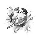 a robin and a bluejay taking flight, a cardinal follows close behind them tattoo design idea