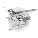 a robin and a bluejay taking flight, a cardinal follows close behind them tattoo design idea