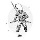 Fighting scene with a skull-headed warrior holding a scythe tattoo design idea