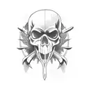 Fighting scene with a skull-headed warrior holding a scythe tattoo design idea