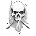 Fighting scene with a skull-headed warrior holding a scythe tattoo design idea