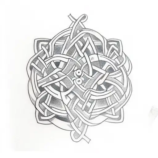 An intricate traditional tattoo of a Celtic knot intertwined with a stack of books, with cornflowers and shamrocks incorporated in the design tattoo design idea