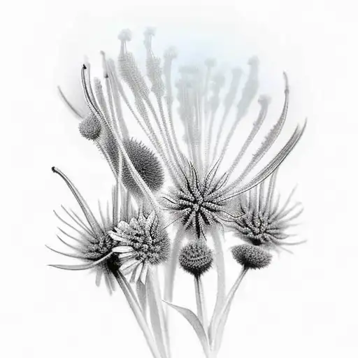 books with cornflowers growing out of them, surrounded by shamrocks tattoo design idea