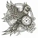 phoenix with pocket watch and numbers tattoo design idea
