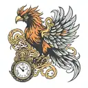 phoenix with pocket watch and numbers tattoo design idea