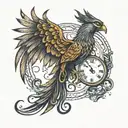 phoenix with pocket watch and numbers tattoo design idea