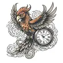 phoenix with pocket watch and numbers tattoo design idea