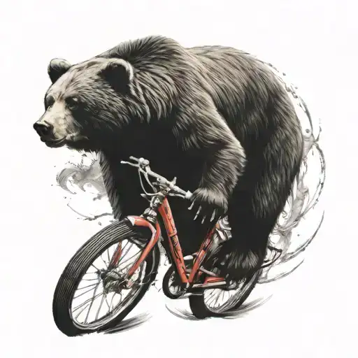 bear riding a bike, red, black tattoo design idea