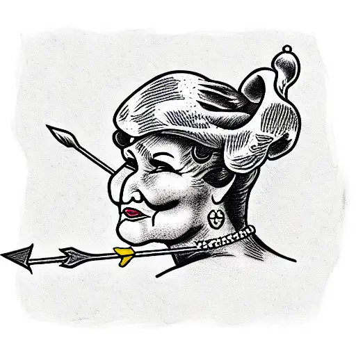 an old granny with an arrow in her head tattoo design idea