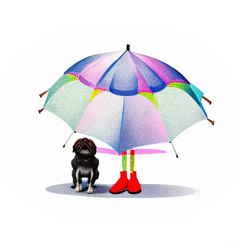 girl and Pekingese dog  under an umbrella tattoo design idea