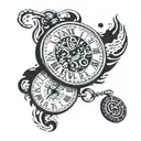 pocket watch with the time 9:36 am, African tribal, Roman numerals for march 27,1983 tattoo design idea