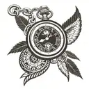 pocket watch with the time 9:36 am, African tribal, Roman numerals for march 27,1983 tattoo design idea