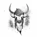bison skull with feather and thorns tattoo design idea