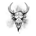 bison skull with feather and thorns tattoo design idea