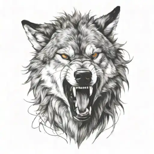angry wild wolf from front  tattoo design idea