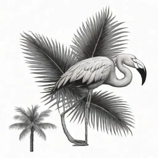 flamingo and palm tattoo design idea