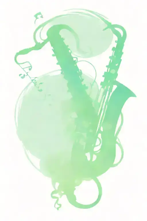 saxophone intertwined with music staff and notes intertwined tattoo design idea