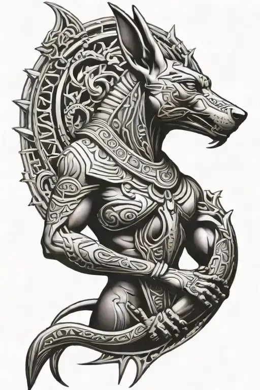 anubis full arm sleeve tattoo design idea