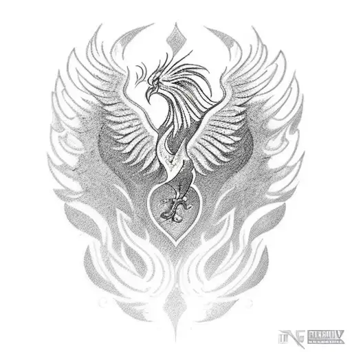 A blackwork tattoo of a phoenix rising from a barbell, representing the strength and resilience gained from powerlifting tattoo design idea
