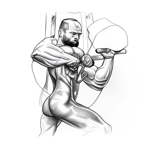 Sketch of a powerlifter breaking chains tattoo design idea