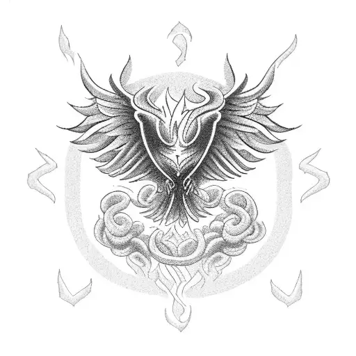 A blackwork tattoo of a phoenix rising from a barbell, representing the strength and resilience gained from powerlifting tattoo design idea