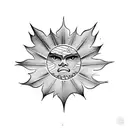 half Maple leaf half sun tattoo design idea