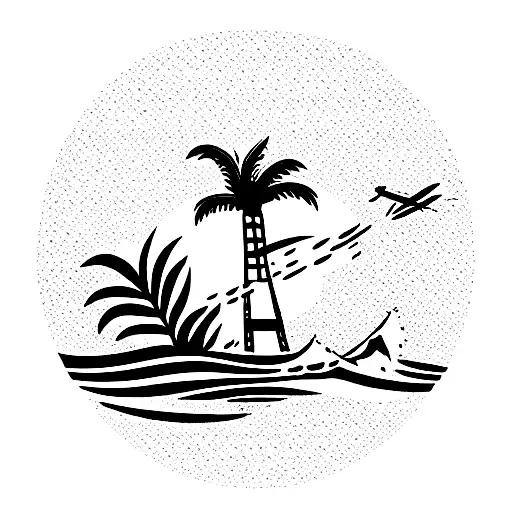 Hawaii, Holland, Seattle, Disneyland, sea turtles, surfboard, palm trees, plane, space needle, pineapple, waves, surfing tattoo design idea