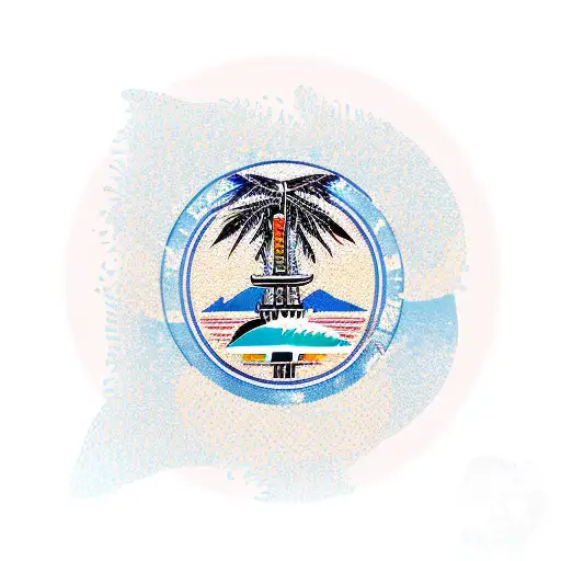 sea turtles, surfboard, palm trees, plane, space needle, pineapple, waves, surfing, windmill, clogs tattoo design idea