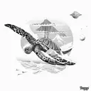 Hawaii, Holland, Seattle, Disneyland, sea turtles, surfboard, palm trees, plane, space needle, pineapple, waves, surfing tattoo design idea