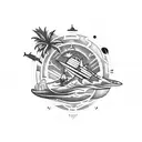Hawaii, Holland, Seattle, Disneyland, sea turtles, surfboard, palm trees, plane, space needle, pineapple, waves, surfing tattoo design idea