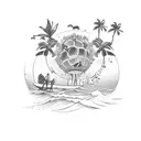 Hawaii, Holland, Seattle, Disneyland, sea turtles, surfboard, palm trees, plane, space needle, pineapple, waves, surfing tattoo design idea