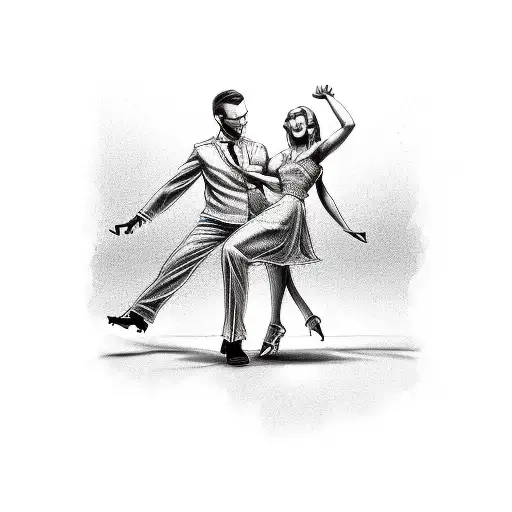 couple swing dancing distorted tattoo design idea